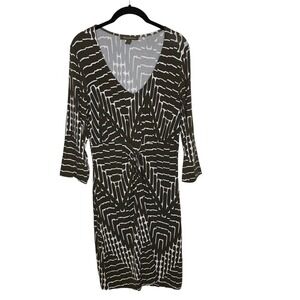 Tommy Bahama Womens Geometric Print Dress Size Large Brown and White V Neck‎